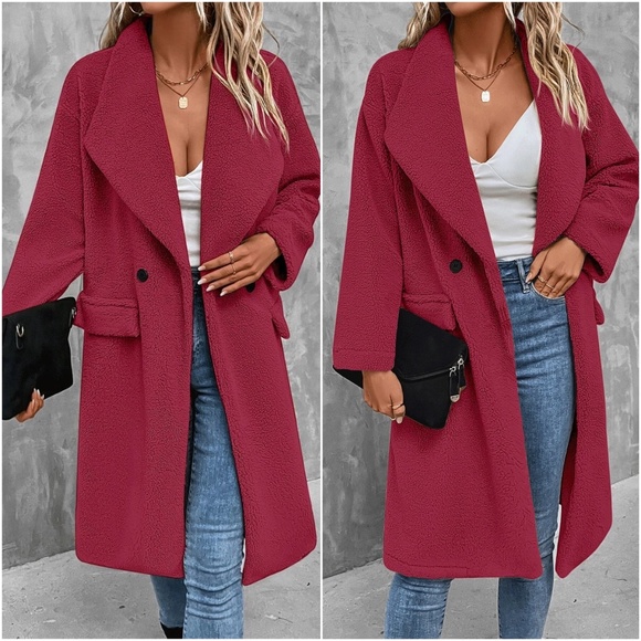 Cozy Wide Collar Teddy Oversized Jacket Coat - Picture 2 of 8